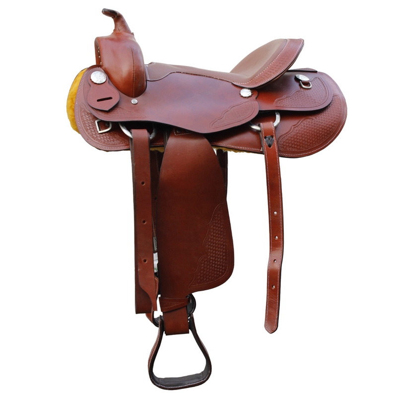 Western Saddle 16'' Semi Quarter in leather with basket tooling - 4855