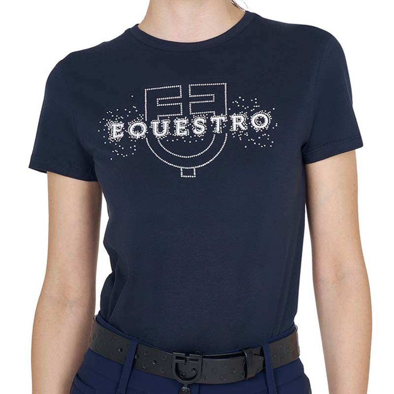 Equestro Cotton T-shirt with Rhinestone Logo - 9957