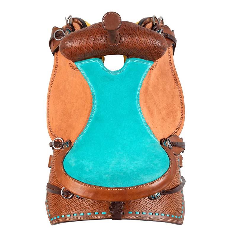 Western Saddle Pool's Barrel, turquoise seat and basket tooling - 4916