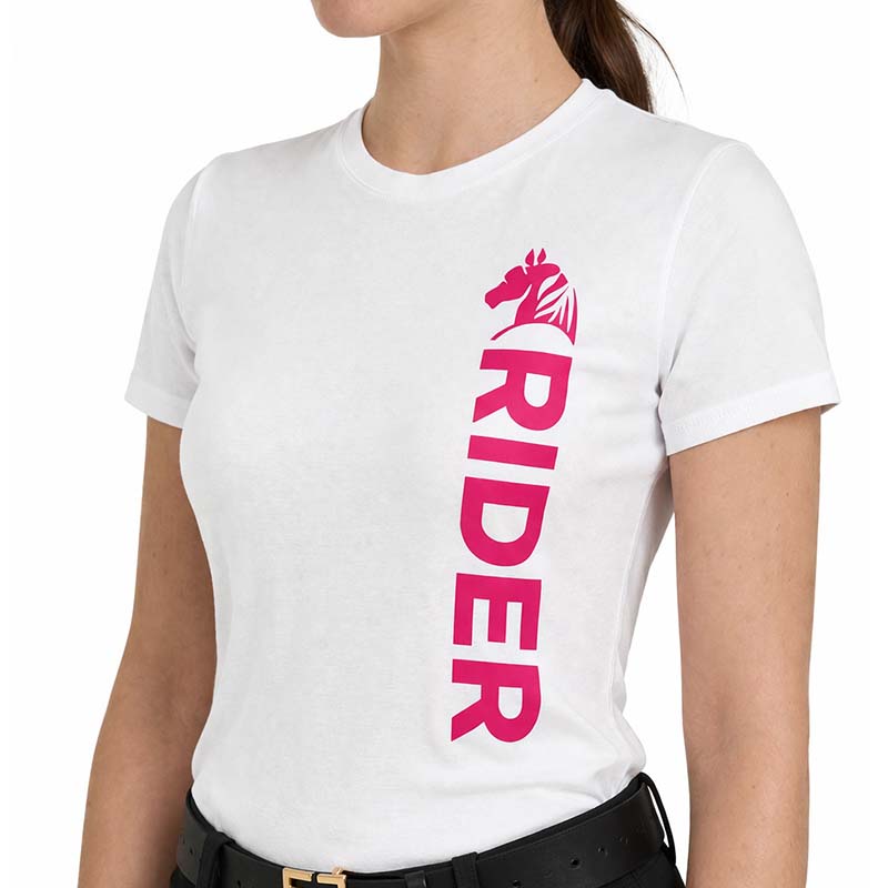 Women's equestrian t-shirt pink rider - white/fuchsia print
