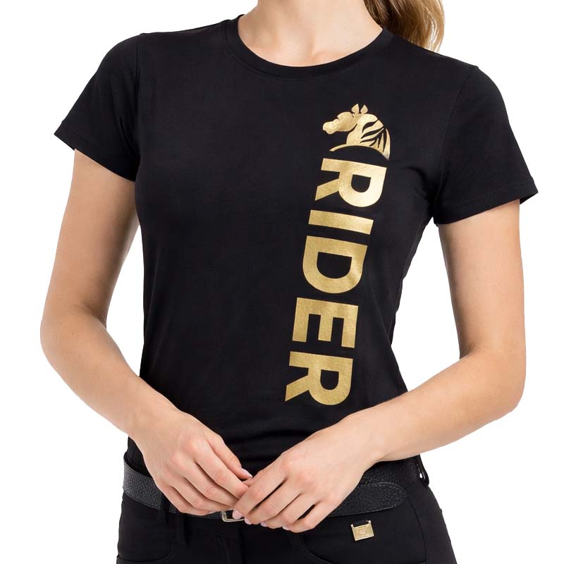 Women's equestrian t-shirt golden rider - black/gold print