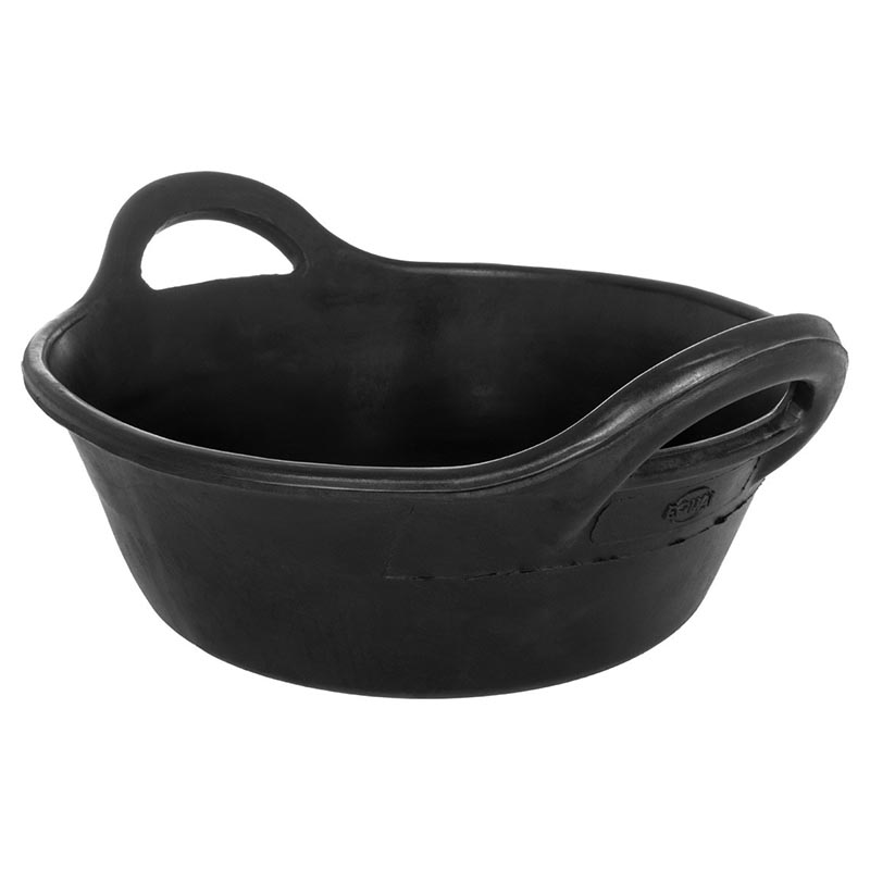 Low feeder bucket with handle in rubber for horses