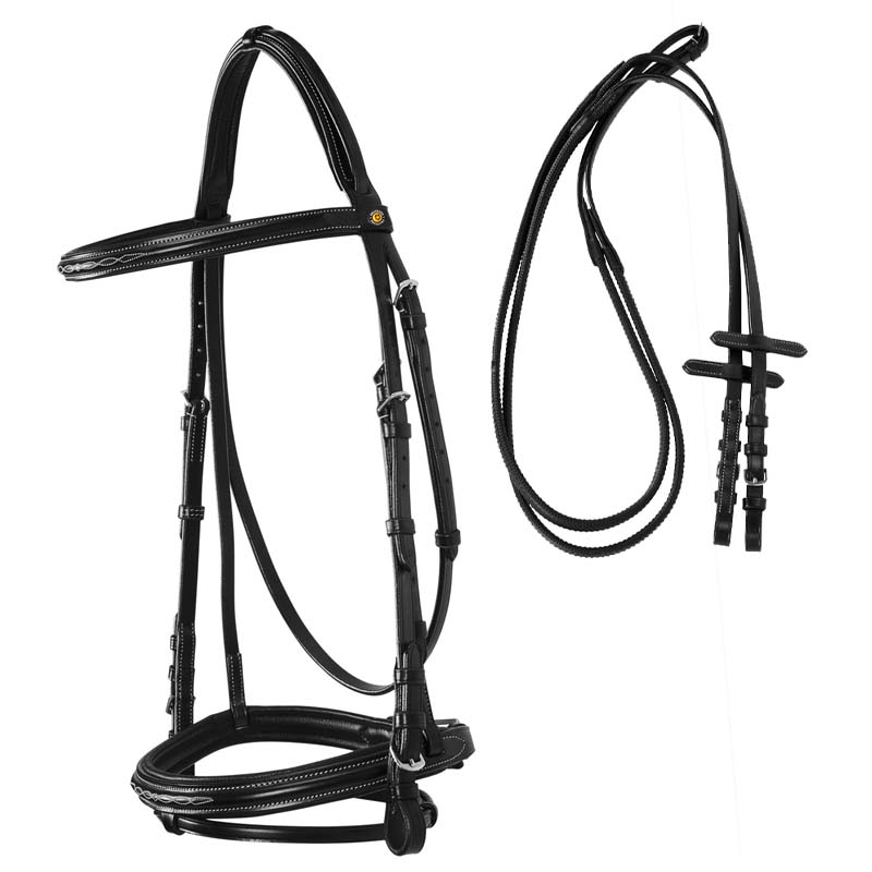Equestro English Bridle in leather with Deco New embroidery – complete with reins - 2340