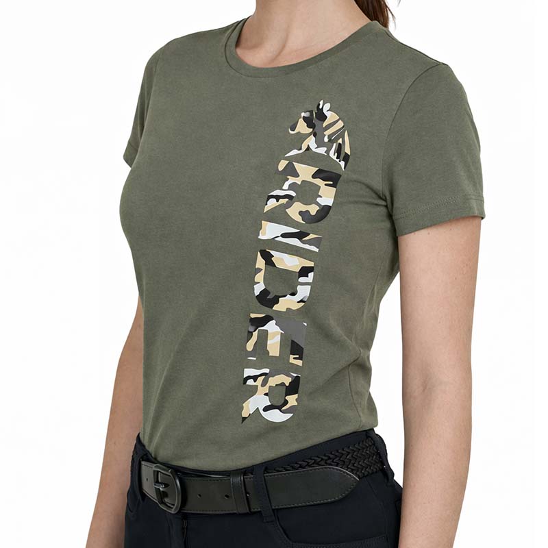 Women's equestrian t-shirt wild rider - green/camouflage print