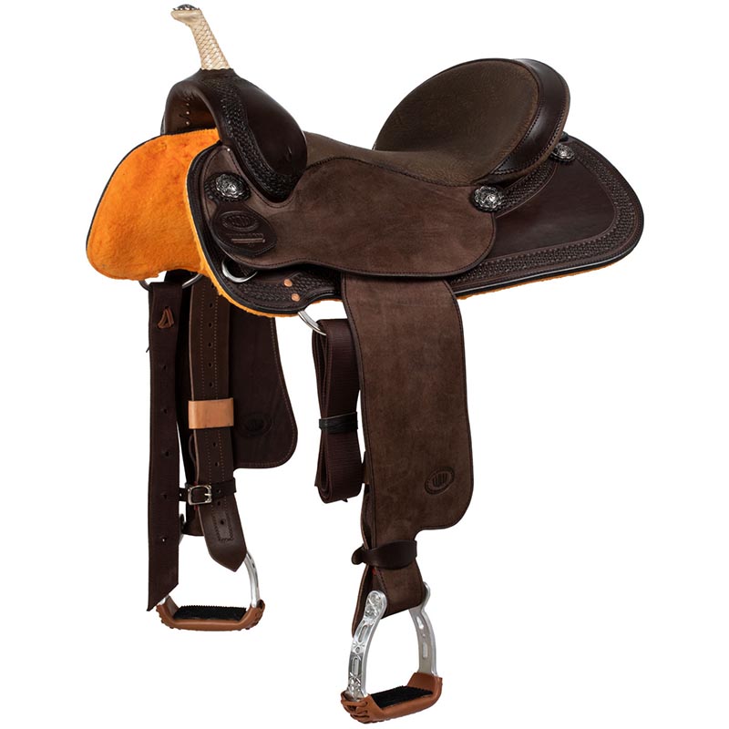 West wood western saddle basic barrel mj brown with basket decoration