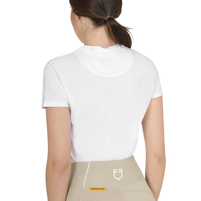 Equestro Women’s Cotton T-Shirt - gold print and rhinestones - 9872