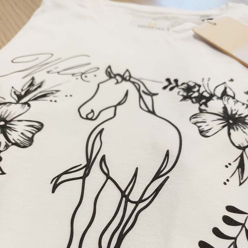 Equestro Women’s printed T-shirt in Cotton, floral horse design - 9747