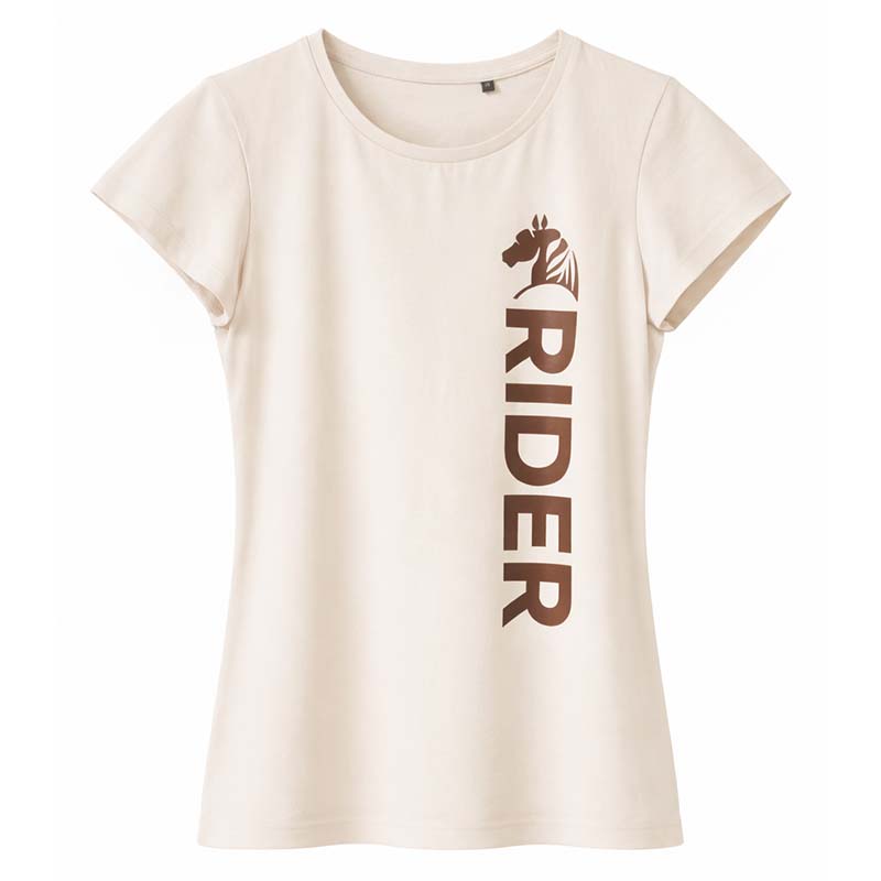 Women's Equestrian T-Shirt NATURAL RIDER - white/chocolate print - 9393