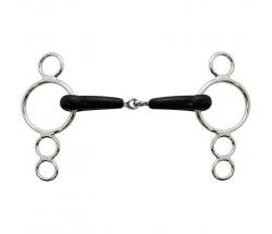 STAINLESS STEEL CONTINENTAL GAG BIT 4-RING CHEEKS RUBBER MOUTHPIECE - 2497
