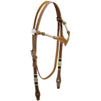 WESTERN BRIDLE WITH BASKET PATTERN AND RAWHIDE BROWBAND