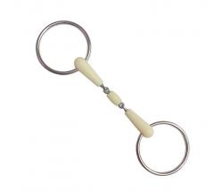 STAINLESS STEEL SNAFFLE BIT RING WITH OLIVE AND RUBBER MOUTHPIECE - 2518