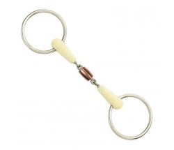 HAPPY MOUTH JOINTED SNAFFLE RING BIT WITH CENTER REVOLVER - 2546