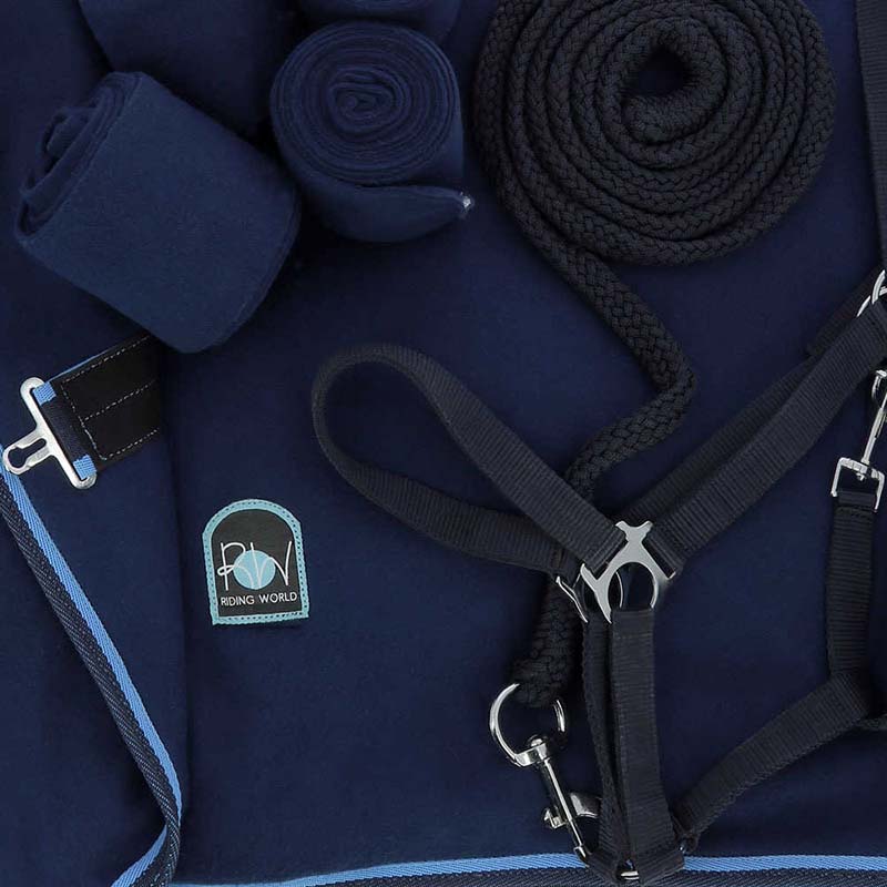 Horse Fleece Rug with Accessories - Full set w/polo bandages, lead rope and headcollar - 0673
