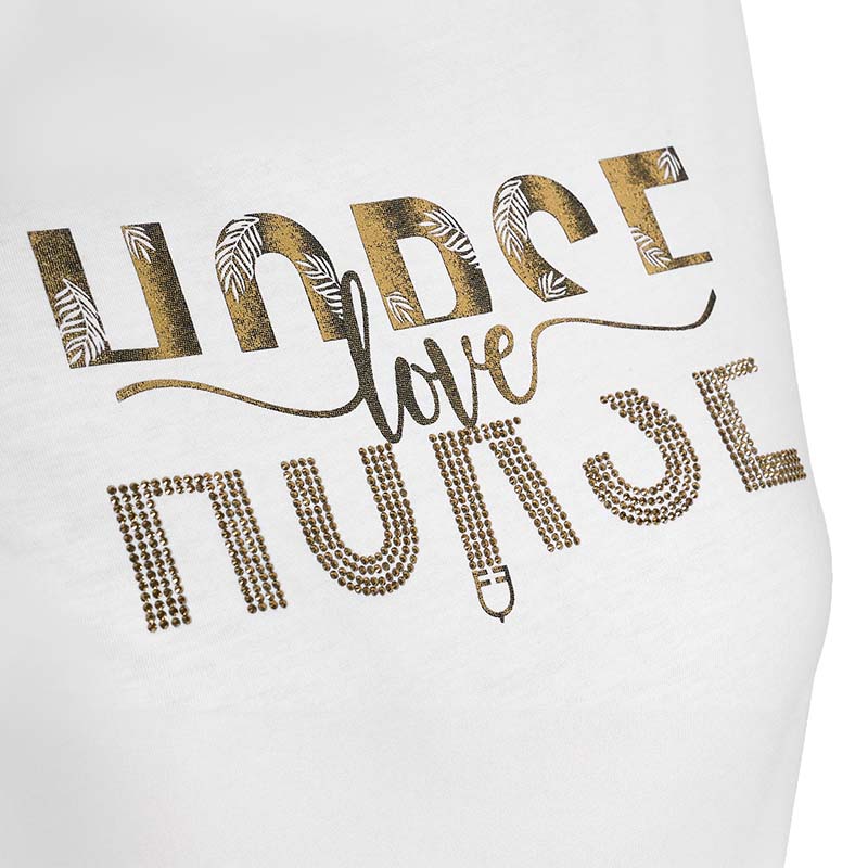 Equestro Women’s Cotton T-Shirt - gold print and rhinestones - 9872