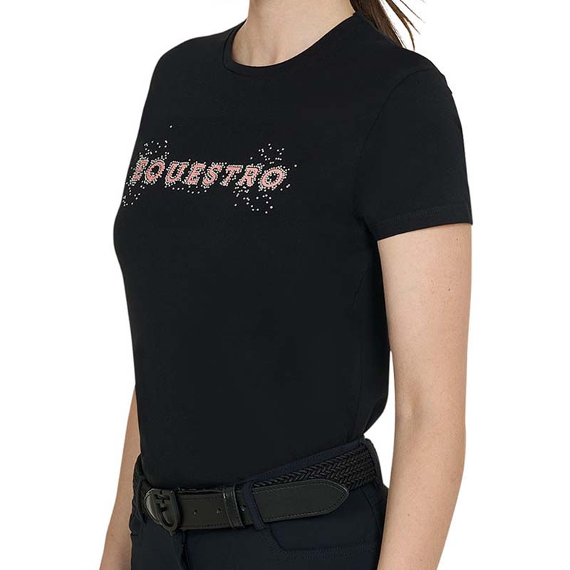 Equestro Cotton T-shirt for women - Pink Lettering and Rhinestones - 9960