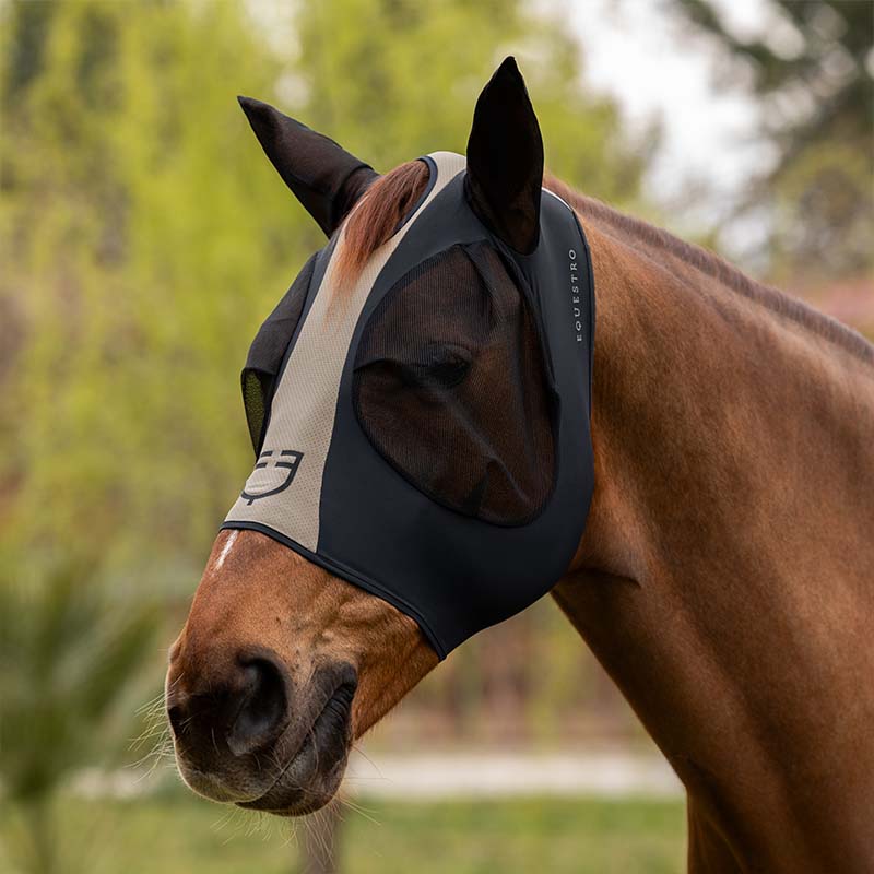 Equestro fly mask for horses in lycra and mesh - 0681